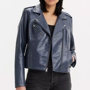 Levi's Women's Classic Faux Leather Asymmetrical Moto Jacket 💙 Navy 💙Size Med
